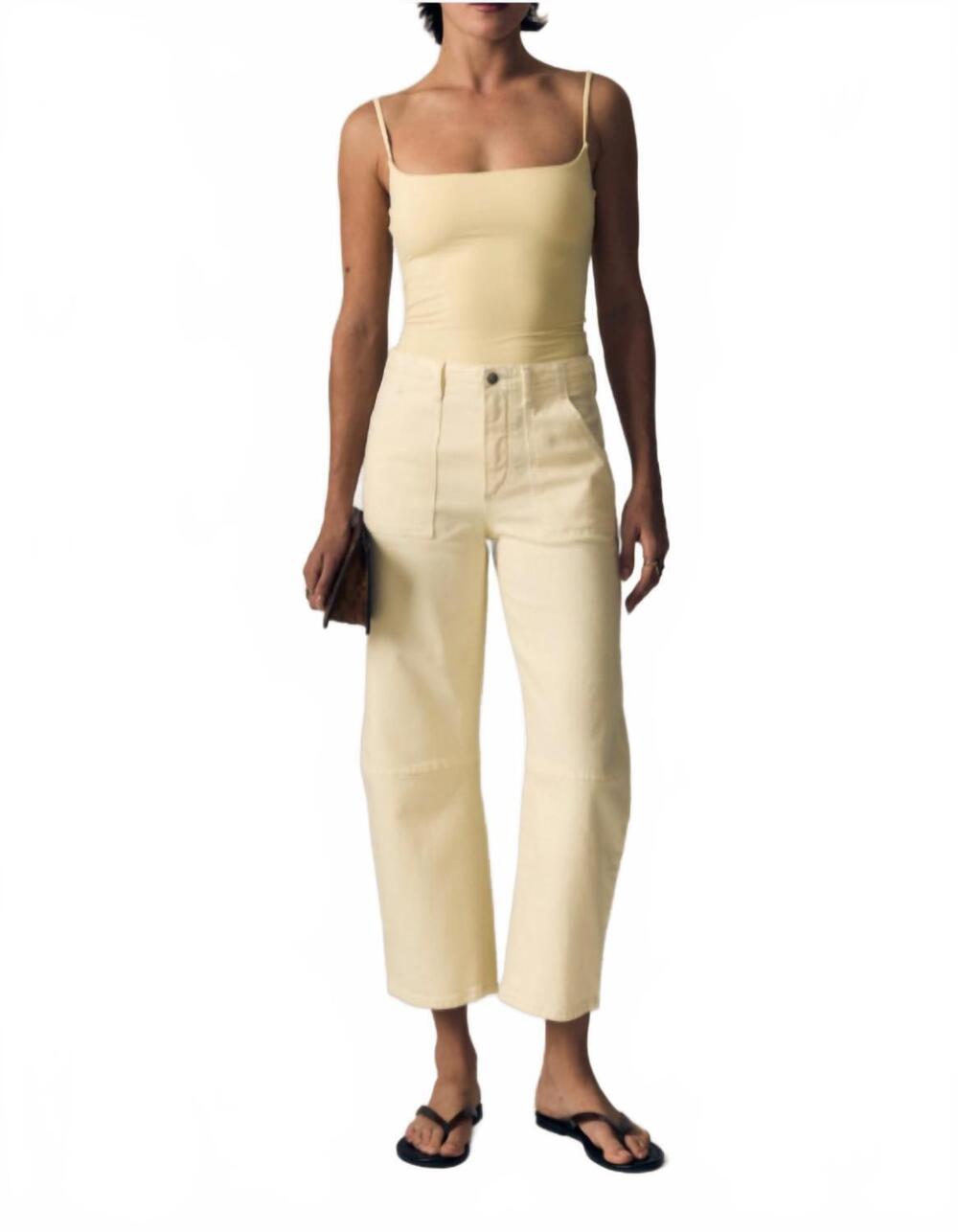 NEW LE JEAN utility soft barrel jeans in lemon yellow